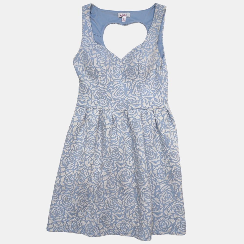 Candie's Light Blue and White Heart-Back Floral Skater Dress